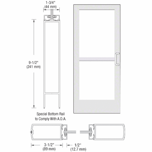 CRL-U.S. Aluminum CZ42752R136 White KYNAR Paint 400 Series Medium Stile Inactive Leaf of Pair 3'0 x 7'0 Center Hung for OHCC w/Standard Push Bars Complete Panic Door with Std. Panic and 9-1/2" Bottom Rail