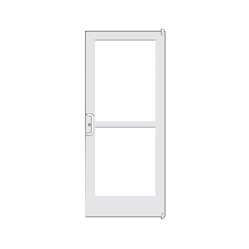 White KYNAR Paint 400 Series Medium Stile Active Leaf of Pair 3'0 x 7'0 Offset Hung with Pivots for Surf Mount Closer Complete Panic Door with Standard Panic and 7-1/2" Bottom Rail