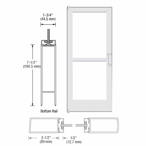 CRL-U.S. Aluminum HZ42252R136 White KYNAR Paint 400 Series Medium Stile Inactive Leaf of Pair 3'0 x 7'0 Offset Hung with Pivots for Surf Mount Closer Complete Panic Door with Std. Panic and 7-1/2" Bottom Rail