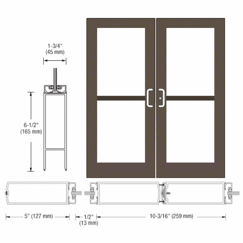 CRL-U.S. Aluminum DZ52722 Bronze Black Anodized Custom Pair Series 550 Wide Stile Center Pivot Entrance Doors With Panics for Overhead Concealed Door Closers