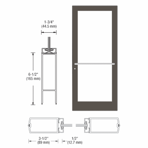 CRL-U.S. Aluminum DC41722 Bronze Black Anodized Custom Single Series 400 Medium Stile Center Pivot Entrance Door for Overhead Concealed Door Closer