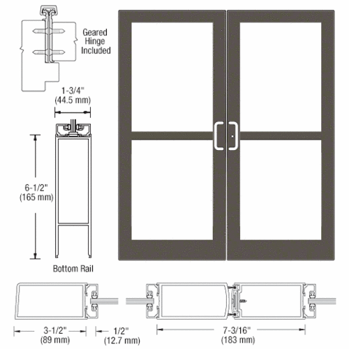 Class I Bronze Black Anodized Custom Pair Series 400 Medium Stile Offset Hung Geared Hinge Entrance Doors for Panics and Surface Mount Door Closers