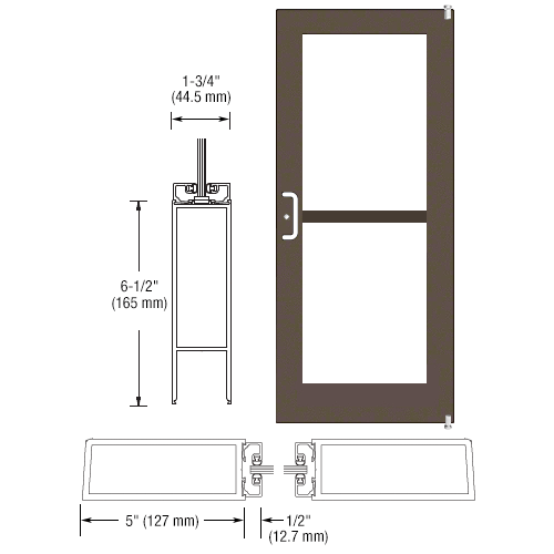 CRL-U.S. Aluminum 1DZ51222L036 Bronze Black Anodized 550 Series Wide Stile (RHR) HRSO Single 3'0 x 7'0 Offset Hung with Pivots for Surf Mount Closer Complete Panic Door with Std. Panic and Bottom Rail Door for 1" Glass with Standard Panic and Bottom Rail