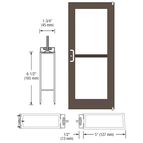 CRL-U.S. Aluminum 1DZ52222LA36 Bronze Black Anodized 550 Series Wide Stile Active Leaf of Pair 3'0 x 7'0 Offset Hung with Pivots for Surf Mount Closer Complete Panic Door for 1" Glass with Standard Panic and Bottom Rail