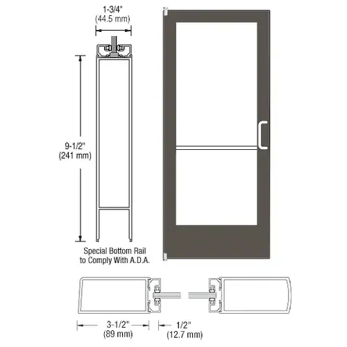 CRL-U.S. Aluminum 1CD42222R136 Bronze Black Anodized 400 Series Medium Stile Inactive Leaf of Pair 3'0 x 7'0 Offset Hung with Pivots for Surf Mount Closer Complete ADA Door for 1" Glass with Lock Indicator, Cyl Guard