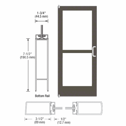 CRL-U.S. Aluminum HZ42222R136 Class I Bronze Black Anodized 400 Series Medium Stile Inactive Leaf of Pair 3'0 x 7'0 Offset Hung with Pivots for Surf Mount Closer Complete Panic Door with Std. Panic and 7-1/2" Bottom Rail