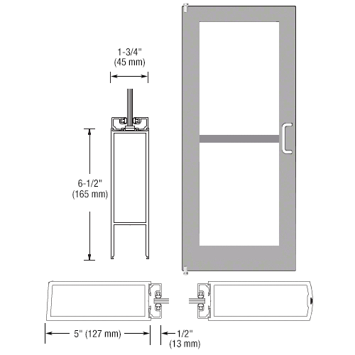 CRL-U.S. Aluminum 1DZ52211R136 Clear Anodized 550 Series Wide Stile Inactive Leaf of Pair 3'0 x 7'0 Offset Hung with Pivots for Surf Mount Closer Complete Panic Door for 1" Glass with Standard Panic and Bottom Rail