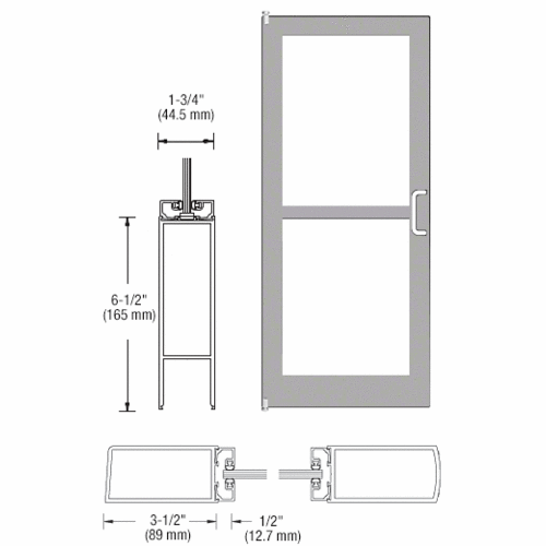 Clear Anodized 400 Series Medium Stile Inactive Leaf of Pair 3'0 x 7'0 Offset Hung with Pivots for Surf Mount Closer Complete Panic Door with Std. Panic and Bottom Rail