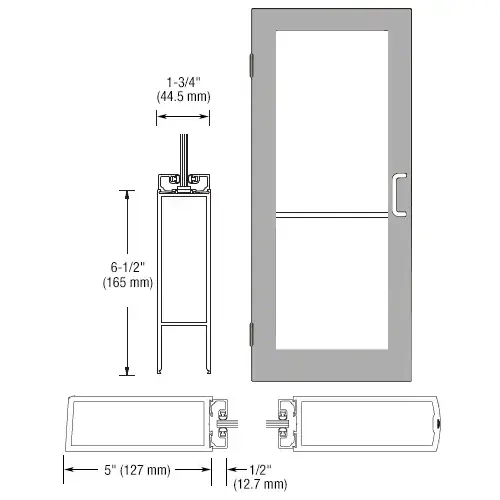 CRL-U.S. Aluminum 1DC52511R136 Clear Anodized 550 Series Wide Stile Inactive Leaf of Pair 3'0 x 7'0 Offset Hung with Butt Hinges for Surf Mount Closer Complete Door for 1" Glass with Standard MS Lock and Bottom Rail