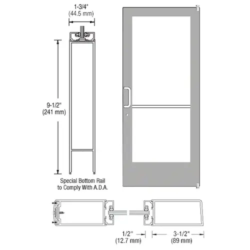 CRL-U.S. Aluminum 1CD42211LA36 Clear Anodized 400 Series Medium Stile Active Leaf of Pair 3'0 x 7'0 Offset Hung with Pivots for Surf Mount Closer Complete ADA Door for 1" Glass with Lock Indicator, Cyl Guard