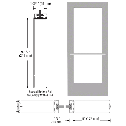 Clear Anodized 550 Series Wide Stile Active Leaf of Pair 3'0 x 7'0 Center Hung for OHCC w/Standard Push Bars Complete ADA Door(s) with Lock Indicator, Cyl Guard