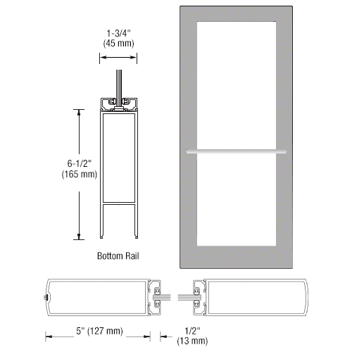 CRL-U.S. Aluminum DC52711R136 Clear Anodized 550 Series Wide Stile Inactive Leaf of Pair 3'0 x 7'0 Center Hung for OHCC w/Standard Push Bars Complete Door Std. MS Lock and Bottom Rail