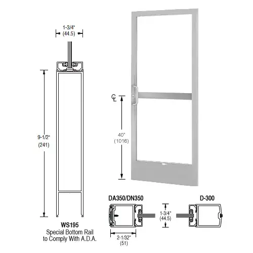 CRL-U.S. Aluminum CZ22711LA36 Clear Anodized 250 Series Narrow Stile Active Leaf of Pair 3'0 x 7'0 Center Hung for OHCC with Standard Push Bars Complete Panic Door with Standard Panic and 9-1/2" Bottom Rail