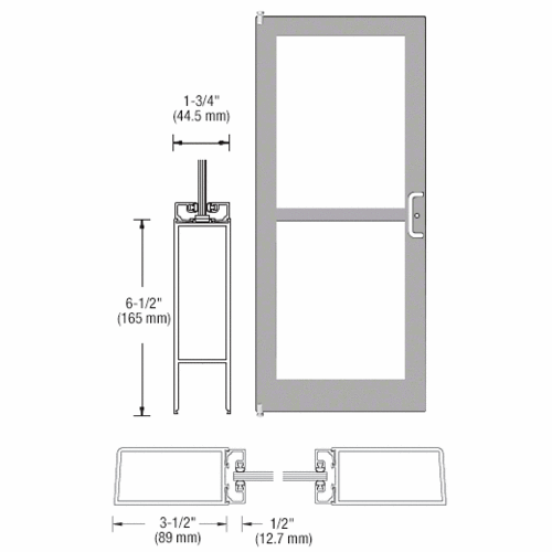 Clear Anodized 400 Series Medium Stile (LHR) HLSO Single 3'0 x 7'0 Offset Hung with Pivots for Surf Mount Closer Complete Panic Door with Std. Panic and Bottom Rail