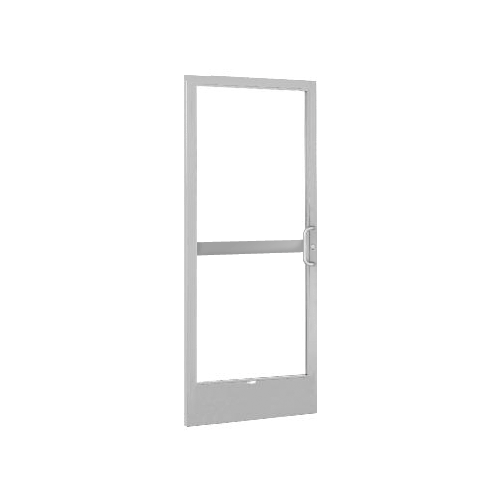 Clear Anodized 250 Series Narrow Stile (LHR) HLSO Single 3' x 7' Center Hung for OHCC with Standard Push Bars Complete Panic Door with Standard Panic and 9-1/2" Bottom Rail