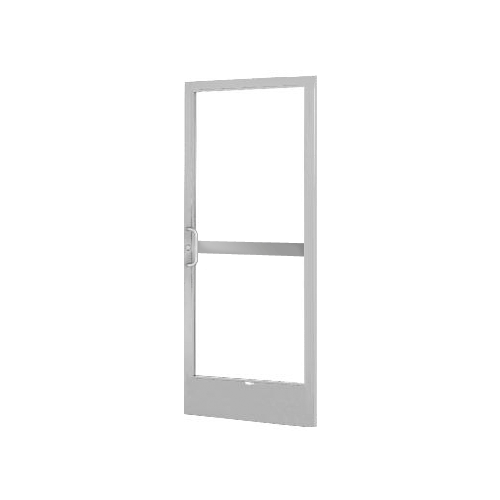 Clear Anodized 250 Series Narrow Stile Active Leaf of Pair 3'0 x 7'0 Center Hung for OHCC with Standard Push Bars Complete Panic Door with Standard Panic and 9-1/2" Bottom Rail