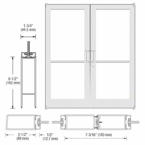 CRL-U.S. Aluminum DC42252 White KYNAR Paint Custom Pair Series 400 Medium Stile Offset Pivot Entrance Doors for Surface Mount Door Closers