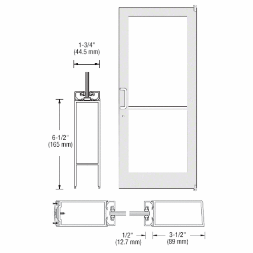 CRL-U.S. Aluminum DC42252LA36 White KYNAR Paint 400 Series Medium Stile Active Leaf of Pair 3'0 x 7'0 Offset Hung with Pivots for Surf Mount Closer Complete Door Std. MS Lock & Bottom Rail