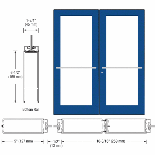 CRL-U.S. Aluminum DC52771 Custom KYNAR Paint Custom Pair Series 550 Wide Stile Center Pivot Entrance Door for Overhead Concealed Door Closers