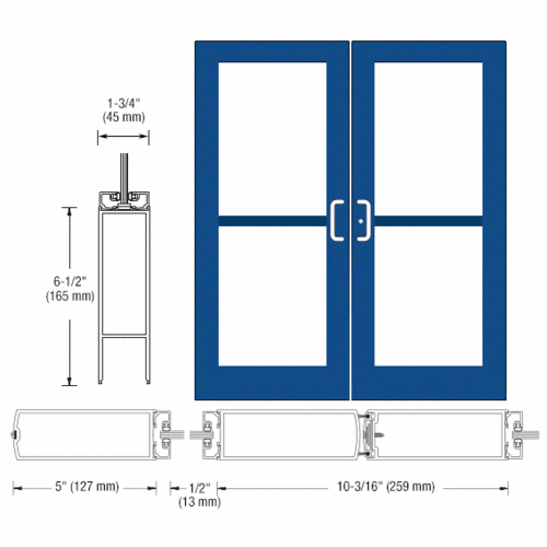 Custom KYNAR Paint Custom Pair Series 550 Wide Stile Center Pivot Entrance Doors With Panics for Overhead Concealed Door Closers