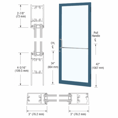 CRL-U.S. Aluminum 1D21571 Custom KYNAR Paint Custom Single Series 250T Narrow Stile Butt Hinge Thermal Entrance Door for Surface Mount Door Closer