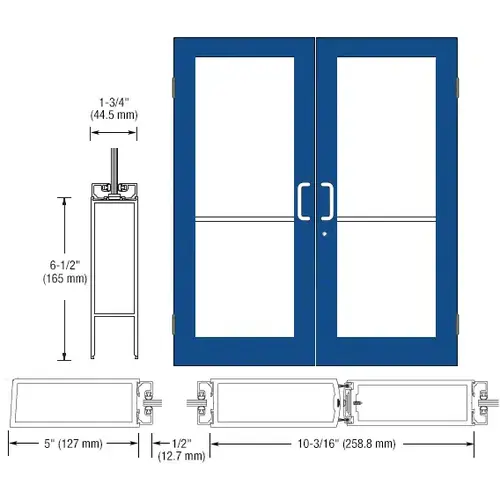 CRL-U.S. Aluminum DC52571 Custom KYNAR Paint Custom Size Pair Series 550 Wide Stile Butt Hinge Entrance Doors for Surface Mount Door Closers