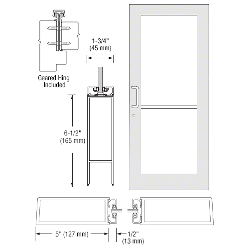 CRL-U.S. Aluminum DC51852 White KYNAR Paint Custom Single Series 550 Wide Stile Geared Hinge Entrance Door for Surface Mount Door Closer