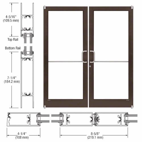 Dark Bronze/Black Anodized Class 1 Custom Pair Series 400T Thermal Medium Stile Offset Pivot Entrance Doors for Surface Mount Door Closers