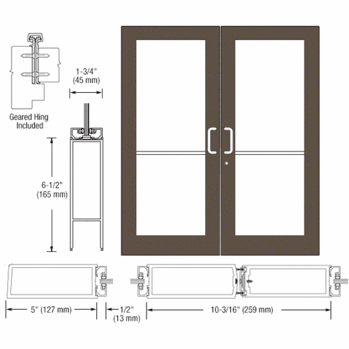Bronze Black Anodized Custom Pair Series 550 Wide Stile Geared Hinge Entrance Doors for Surface Mount Door Closers