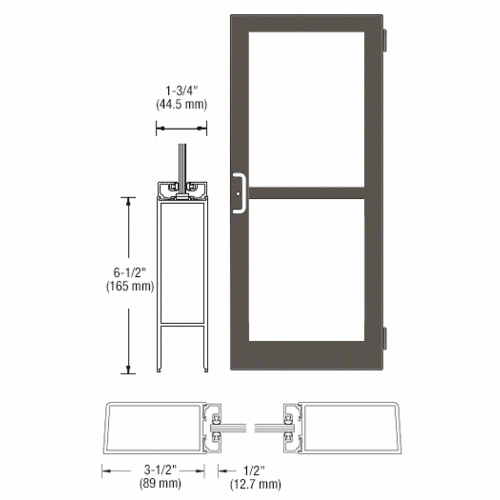 CRL-U.S. Aluminum DZ41522 Bronze Black Anodized Custom Single Series 400 Medium Stile Butt Hinged Entrance Door With Panic for Surface Mount Door Closer