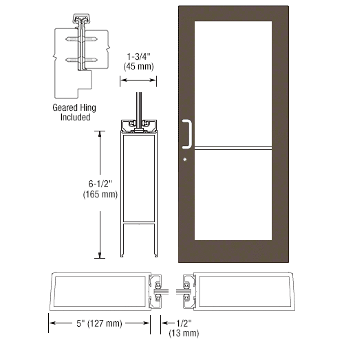 CRL-U.S. Aluminum DC51822 Bronze Black Anodized Custom Single Series 550 Wide Stile Geared Hinge Entrance Door for Surface Mount Door Closer