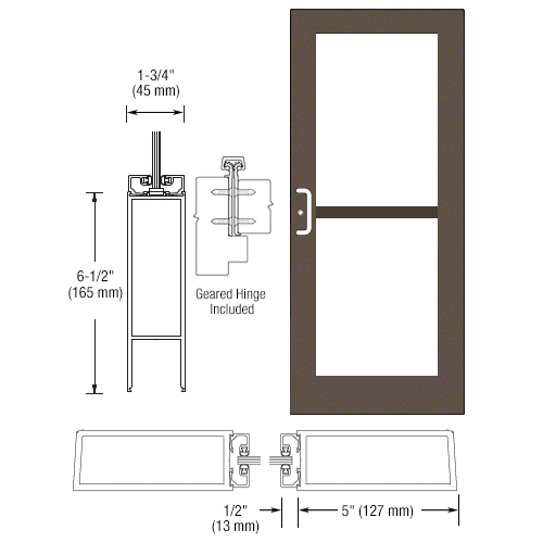 Class I Bronze Black Anodized Custom Single Series 550 Wide Stile Geared Hinge Entrance Door For Panic and Surface Mount Door Closer