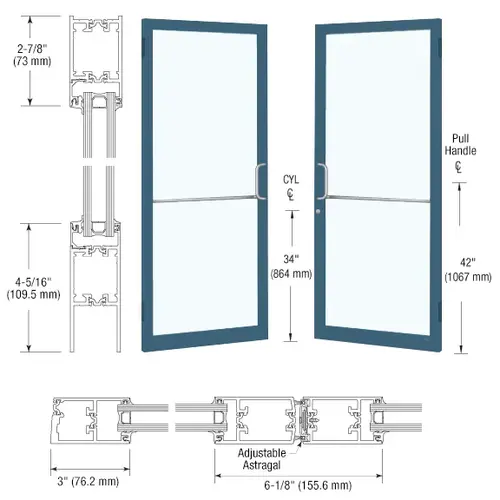 CRL-U.S. Aluminum 1D22571 Custom KYNAR Paint Custom Pair Series 250T Narrow Stile Butt Hinge Thermal Entrance Doors for Surface Mount Door Closers