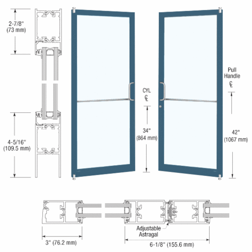 Custom KYNAR Paint Custom Pair Series 250T Narrow Stile Offset Pivot Thermal Entrance Doors for Surface Mount Door Closers