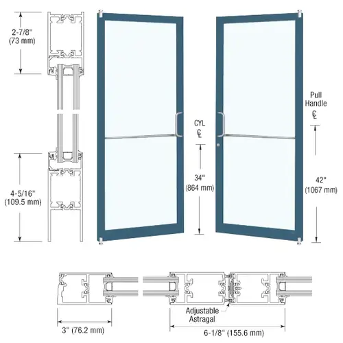 CRL-U.S. Aluminum 1D22271 Custom KYNAR Paint Custom Pair Series 250T Narrow Stile Offset Pivot Thermal Entrance Doors for Surface Mount Door Closers