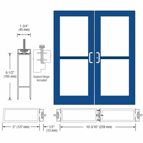 Custom KYNAR Paint Custom Pair Series 550 Wide Stile Geared Hinge Entrance Doors For Panics and Surface Mount Door Closers