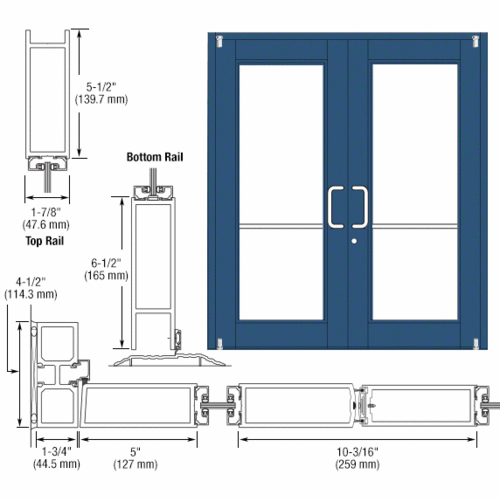 Custom KYNAR Paint Custom Pair Series 850 Durafront Wide Stile Offset Pivot Entrance Doors for Surface Mount Door Closers