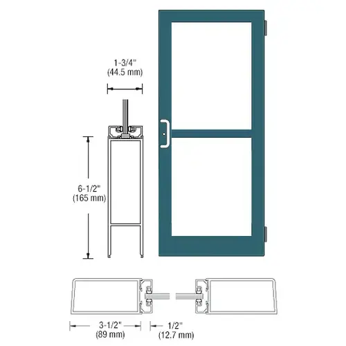 CRL-U.S. Aluminum DZ41571 Custom KYNAR Paint Custom Single Series 400 Medium Stile Butt Hinged Entrance Door With Panic for Surface Mount Door Closer