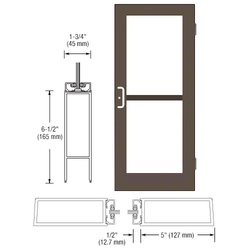 CRL-U.S. Aluminum DZ51522 Class I Bronze Black Anodized Custom Single Series 550 Wide Stile Butt Hinged Entrance Door For Panics and Surface Mount Door Closers