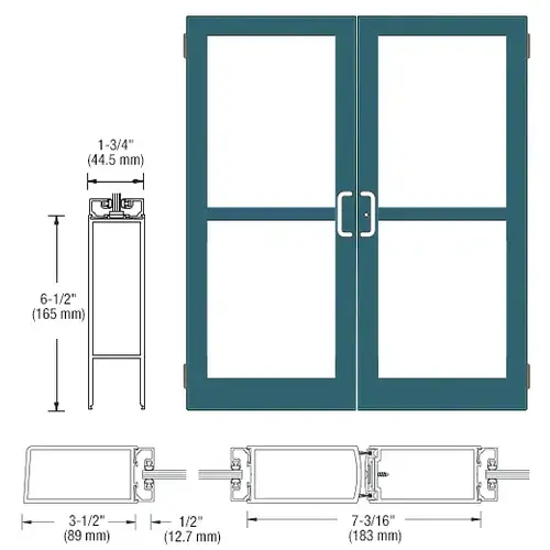 CRL-U.S. Aluminum DZ42571 Custom KYNAR Paint Custom Pair Series 400 Medium Stile Butt Hinged Entrance Door With Panics for Surface Mount Door Closers