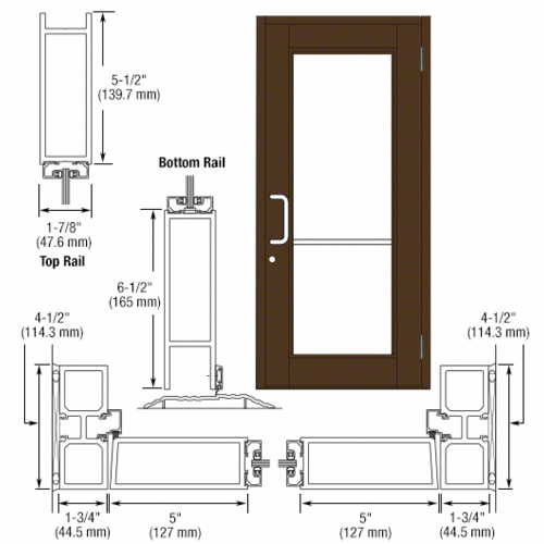 Bronze Black Anodized Custom Single Series 850 Durafront Wide Stile Butt Hinged Entrance Door for Surface Mount Door Closer