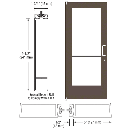 Bronze Black Anodized 550 Series Wide Stile (LHR) HLSO Single 3'0 x 7'0 Offset Hung with Pivots for Surf Mount Closer Complete Door Std. Lock and 9-1/2" Bottom Rail