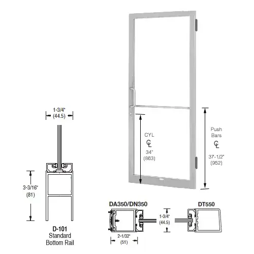 CRLU.S. Aluminum DC22511LA36 Clear Anodized 250 Series Narrow Stile