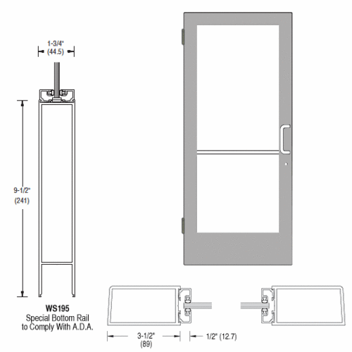 CRL-U.S. Aluminum 1CD41511R036 Clear Anodized 400 Series Medium Stile (LHR) HLSO Single 3'0 x 7'0 Offset Hung with Butt Hinges for Surface Mount Closer Complete ADA Door for 1" Glass with Lock Indicator, Cyl Guard