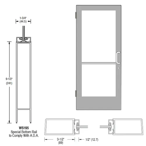 CRL-U.S. Aluminum CD41511R036 Clear Anodized 400 Series Medium Stile (LHR) HLSO Single 3'0 x 7'0 Offset Hung with Butt Hinges for Surface Mount Closer Complete ADA Door(s) with Lock Indicator, Cyl Guard