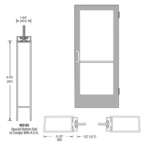 CRL-U.S. Aluminum CD41511L036 Clear Anodized 400 Series Medium Stile (RHR) HRSO Single 3'0 x 7'0 Offset Hung with Butt Hinges for Surface Mount Closer Complete ADA Door(s) with Lock Indicator, Cyl Guard