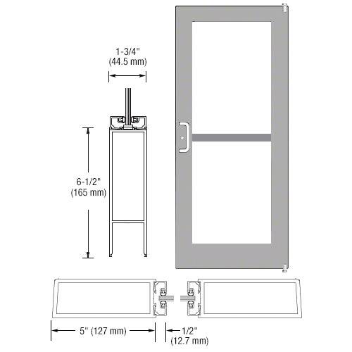 CRL-U.S. Aluminum 1DZ51211L036 Clear Anodized 550 Series Wide Stile (RHR) HRSO Single 3'0 x 7'0 Offset Hung with Pivots for Surf Mount Closer Complete Panic Door for 1" Glass with Standard Panic and Bottom Rail
