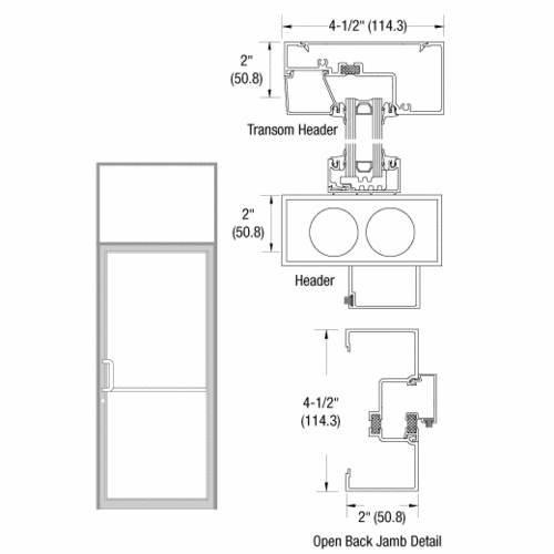 Clear Anodized Class 1 Thermally Improved Transom Frame for a Single Door Prepped for Butt Hinges and Overhead Concealed Door Closer