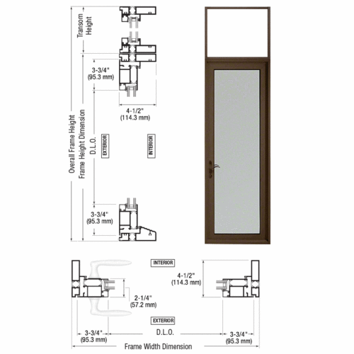 Custom Series 900 Class I Bronze Black Anodized Hinge Left Swing Out Single Terrace Door with Transom Frame, 3-3/4" Bottom Rail, and Standard Threshold