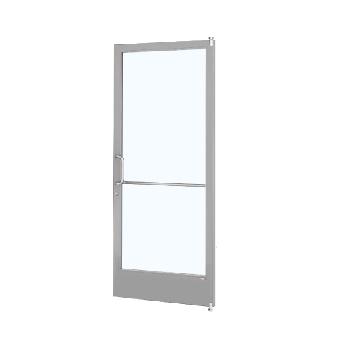 Clear Anodized 250 Series Narrow Stile Active Leaf of Pair 3'0 x 7'0 Offset Hung with Pivots for Surface Mount Closer Complete ADA Door with Lock Indicator, Cylinder Guard - for 1" Glazing